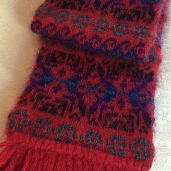 Knit Scarf Jewel Tone Red Blue Teal - Picture 5 of 7